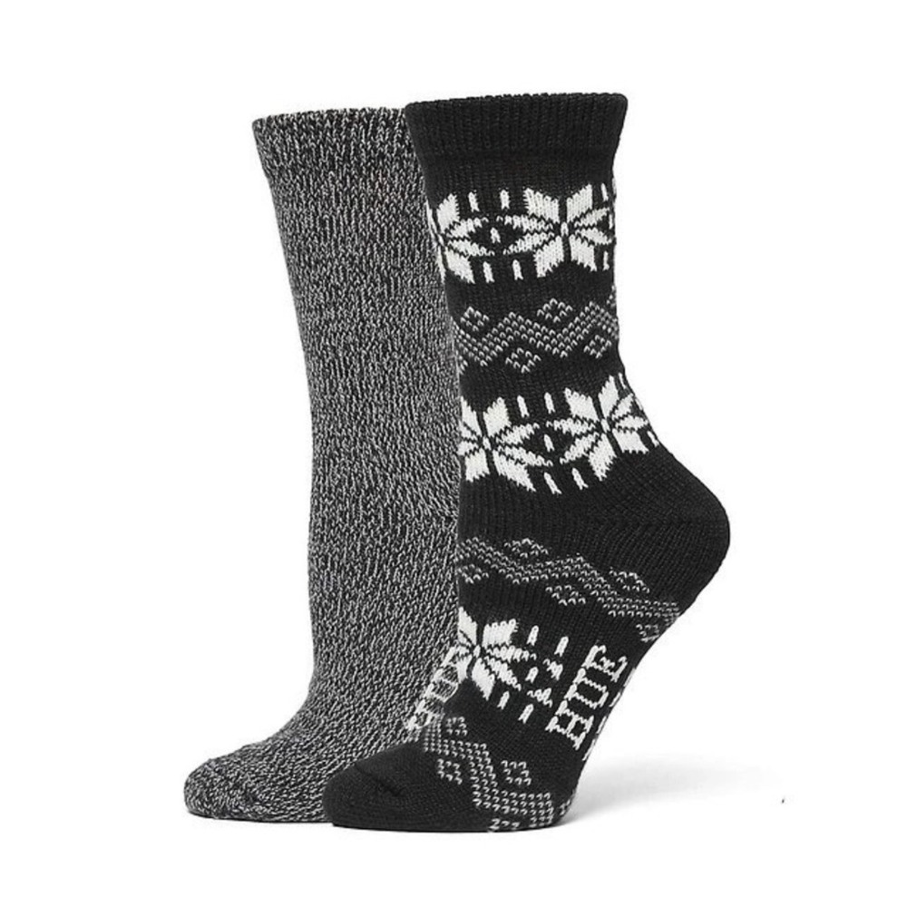 Hue Womens 2-Pack Heavy‎ Weight Boot Socks Black Fair Isle Marled Grey New